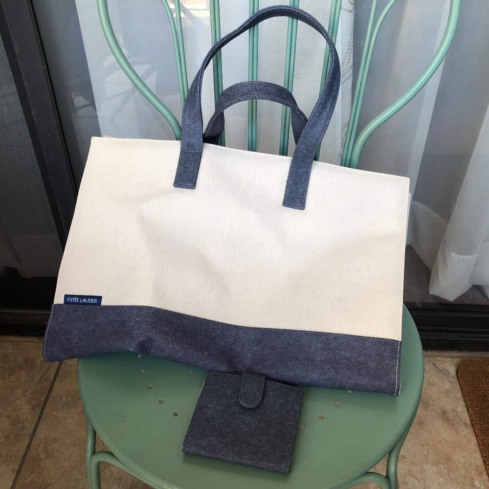 Vintage Estee Lauder Beach Tote Bag & ID Case NWOT